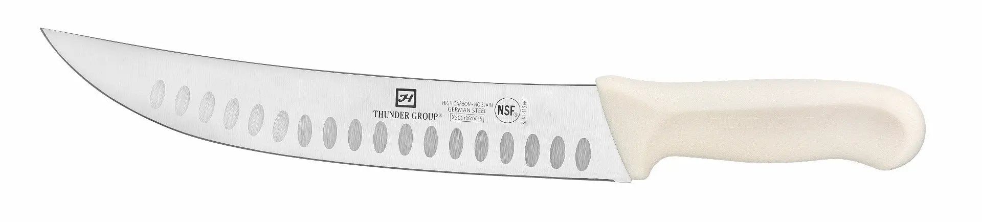 Thunder Group Cimeter Steak Knife, 9-1/2" Blade, Hollow Ground, White Polypropylene Handles, German Steel, NSF by Thunder Group (thunder-group-cimeter-steak-knife-9-1-2-blade-hollow-ground-white-polypropylene-handles-german-steel-nsf)