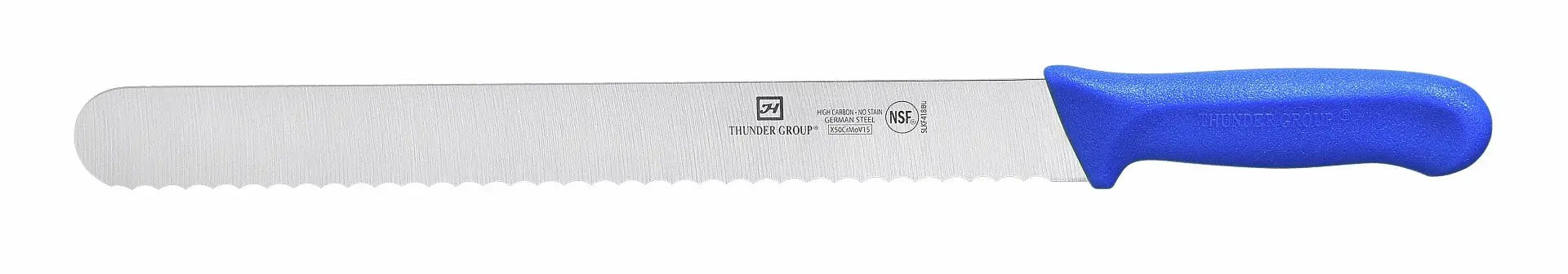Thunder Group Slicer, 12" Blade, Wavy Edge, Blue Polypropylene Handles, German Steel, NSF by Thunder Group (thunder-group-slicer-12-blade-wavy-edge-blue-polypropylene-handles-german-steel-nsf)