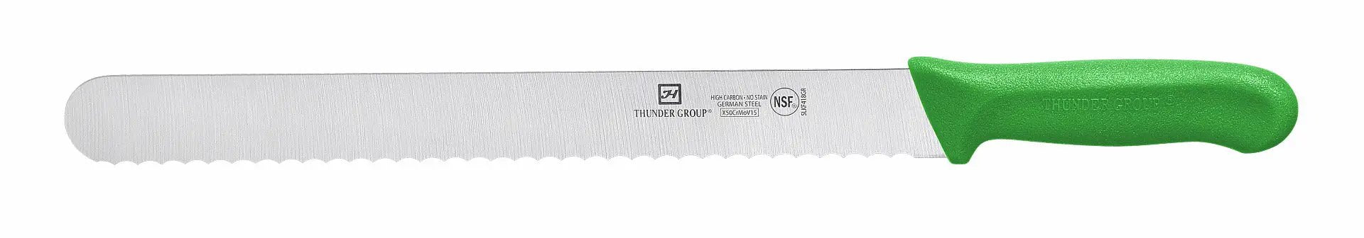 Thunder Group Slicer, 12" Blade, Wavy Edge, Green Polypropylene Handles, German Steel, NSF by Thunder Group (thunder-group-slicer-12-blade-wavy-edge-green-polypropylene-handles-german-steel-nsf)