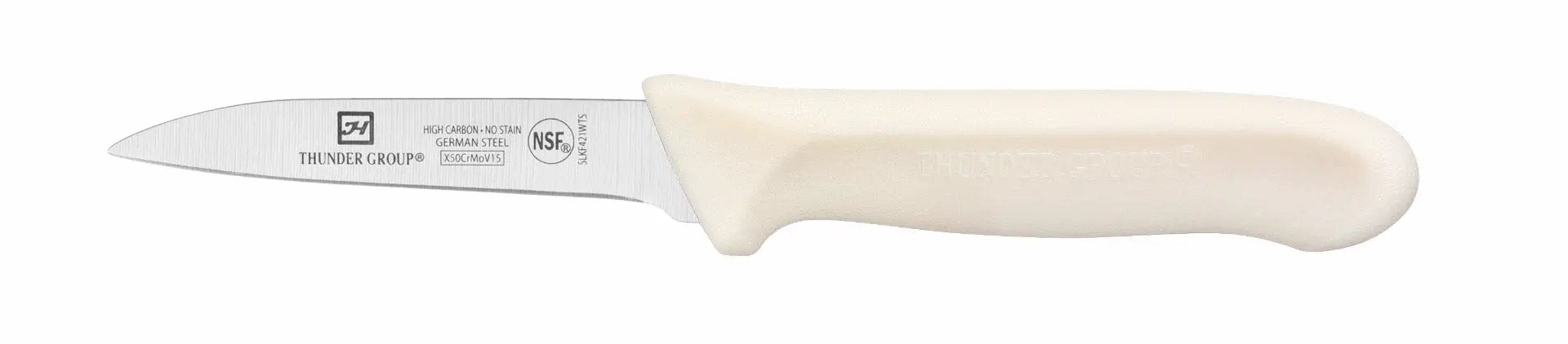 Thunder Group Paring Kinfe, 3-1/4" Blade, White Polypropylene Handles, 2 Piece/Pack, German Steel, NSF by Thunder Group (thunder-group-paring-kinfe-3-1-4-blade-white-polypropylene-handles-2-piece-pack-german-steel-nsf)