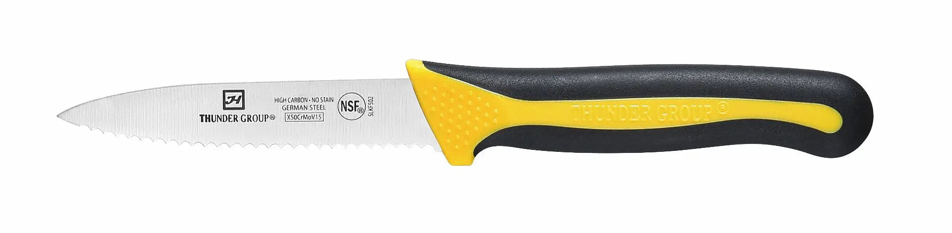 Thunder Group Serrated Paring Kinfe, 3-1/2" Blade,Soft-Grip Handles, 2 Piece/Pack, German Steel, NSF by Thunder Group (thunder-group-serrated-paring-kinfe-3-1-2-blade-soft-grip-handles-2-piece-pack-german-steel-nsf)