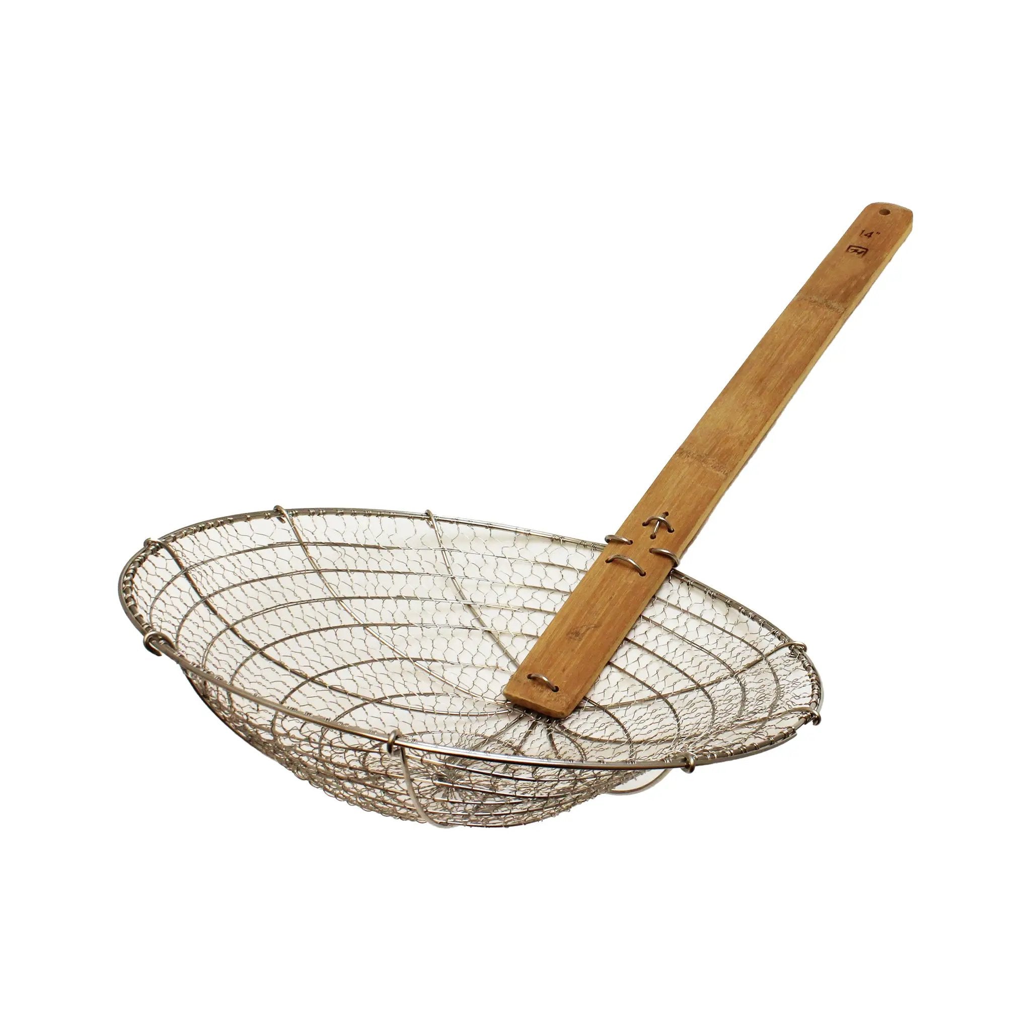 Thunder Group 14" Diameter x 3-1/2" Height, Galvanized Coarse Mesh Skimmer, Galvanized Wire Mesh with 16-1/4" length x 1-3/4" width Bamboo Handle by Thunder Group (thunder-group-14-diameter-x-3-1-2-height-galvanized-coarse-mesh-skimmer-galvanized-wire-mesh-with-16-1-4-length-x-1-3-4-width-bamboo-handle)