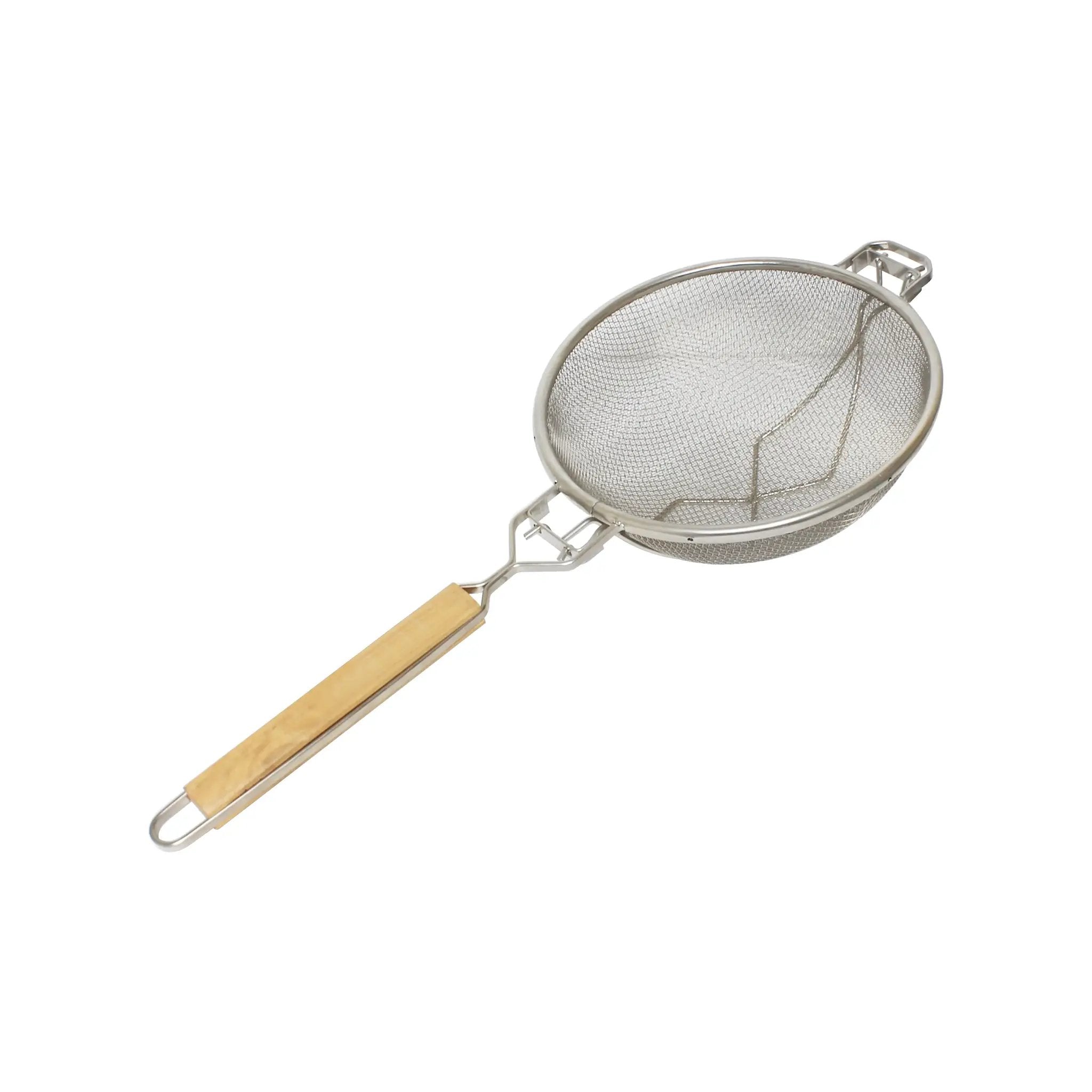 Thunder Group 9-1/2" Diameter x 5-1/8" Height, 13" Handle Length, Reinforced Fine Double Mesh Strainer, Nickel Plated Wire, Frame & Support with Flat Wooden Handle, Extra Cross-Support by Thunder Group (thunder-group-9-1-2-diameter-x-5-1-8-height-13-handle-length-reinforced-fine-double-mesh-strainer-nickel-plated-wire-frame-support-with-flat-wooden-handle-extra-cross-support)