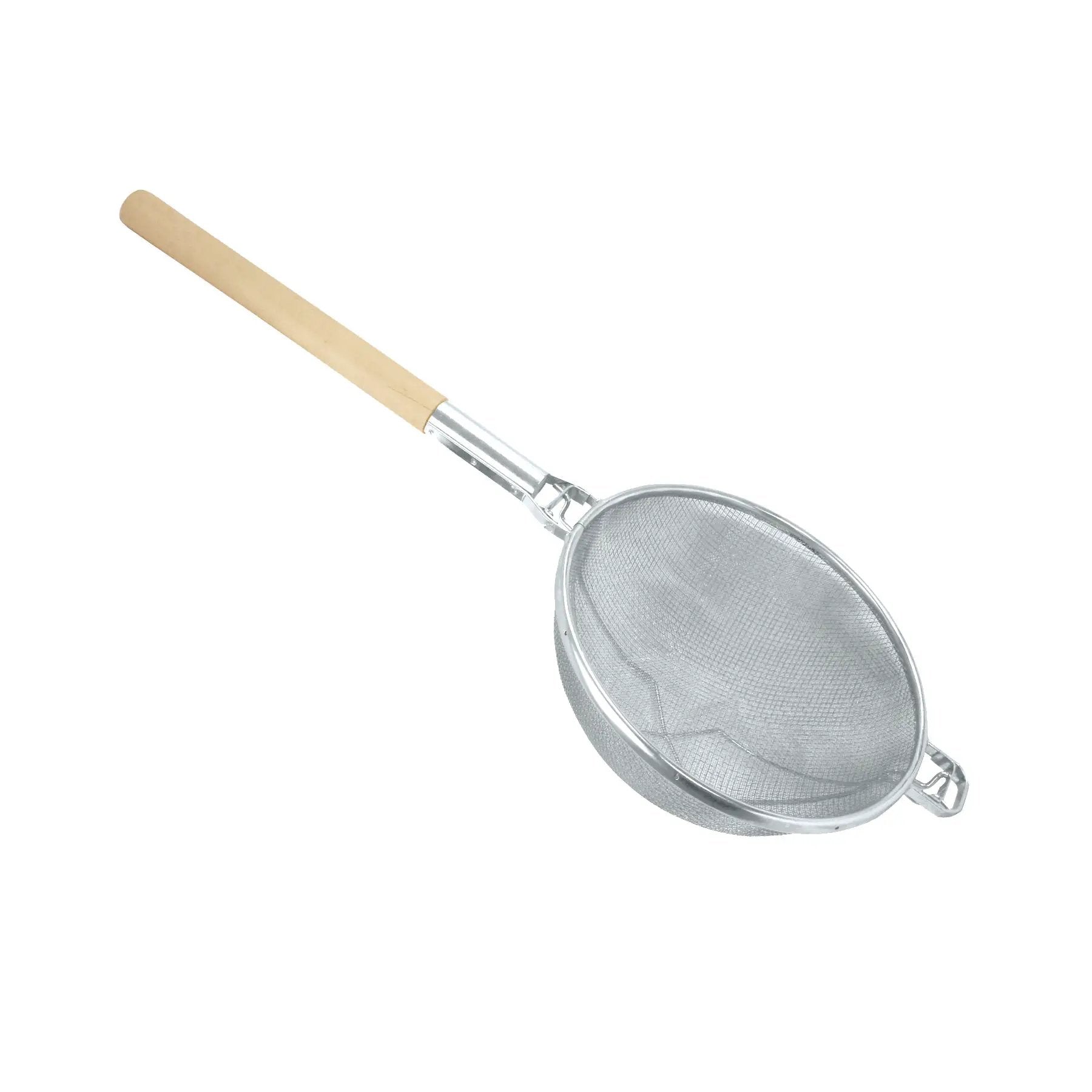 Thunder Group 11-3/4" Diameter x 6-1/2" Height, 19-1/4" Handle Length, Reinforced Fine Double Mesh Strainer, Nickel Plated Wire, Frame & Support with Round Wooden Handle, Extra Cross-Support by Thunder Group (thunder-group-11-3-4-diameter-x-6-1-2-height-19-1-4-handle-length-reinforced-fine-double-mesh-strainer-nickel-plated-wire-frame-support-with-round-wooden-handle-extra-cross-support)