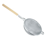 Thunder Group 13-3/4" Diameter x 8" Height, 19-3/4" Handle Length, Reinforced Fine Double Mesh Strainer, Nickel Plated Wire, Frame & Support with Round Wooden Handle, Extra Cross-Support by Thunder Group (thunder-group-13-3-4-diameter-x-8-height-19-3-4-handle-length-reinforced-fine-double-mesh-strainer-nickel-plated-wire-frame-support-with-round-wooden-handle-extra-cross-support)