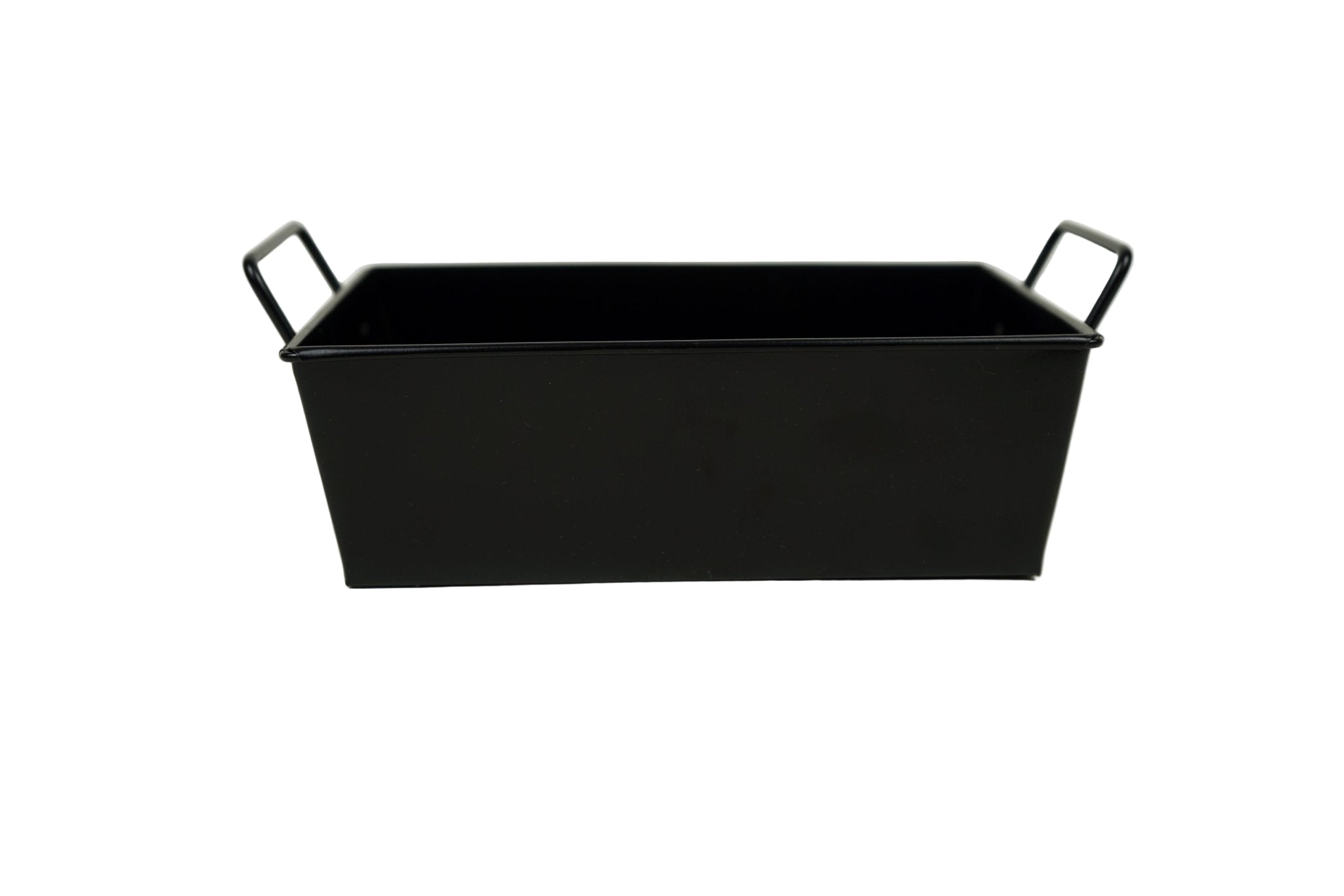 Rectangle Galvanized Metal Bread Basket with handles - Black - 8 Inch.