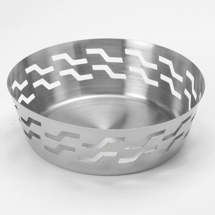 Stainless Steel Round Bread Basket-Zig Zag  7.5 Inch Wide x 2 Inch H