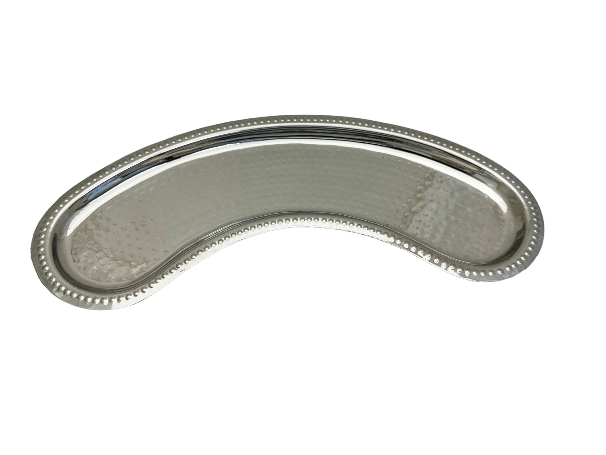 Stainless Steel Hammered Curved Moon Tray Plate - 15 inch wide x 4.75 inch Deep