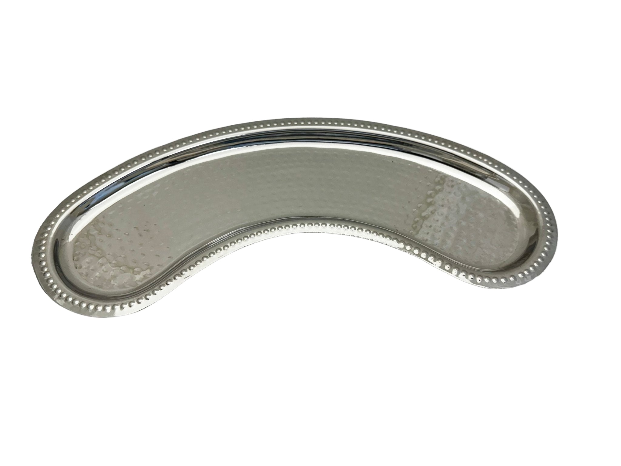 Stainless Steel Hammered Curved Moon Tray Plate - 15 inch wide x 4.75 inch Deep