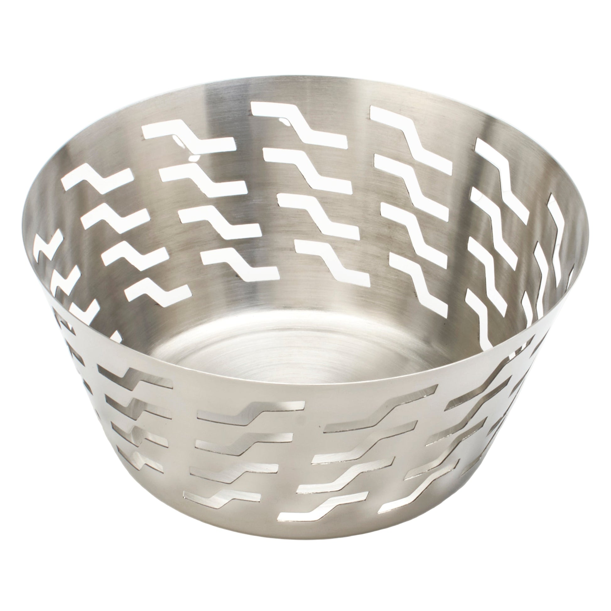 Stainless Steel Round Bread Basket - Zig Zag 8 Inch Wide x 3.5 Inch H