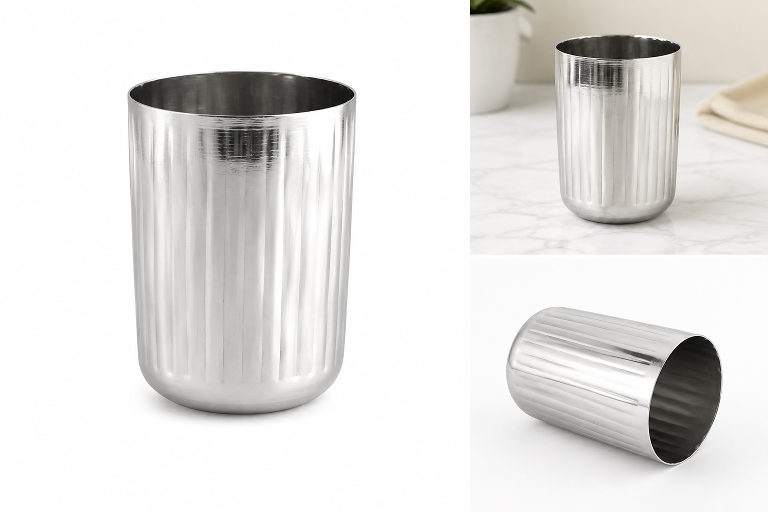 Stainless Steel Ribbed Tumbler - Tin Cup- 12 Oz.