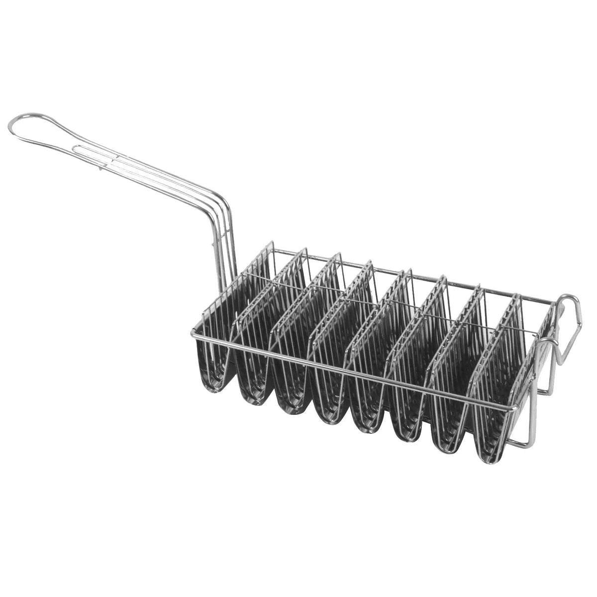 Thunder Group 21-1/4" x 6-3/4" x 9", 8 Mould Taco Basket, Nickel Plated, (Basket size: 12" x 7" x 3"), (Taco Slot Size: 5-7/8" x 1-1/4" x 3-1/8"), Basket Holder Thickness: 0.4mm by Thunder Group (thunder-group-21-1-4-x-6-3-4-x-9-8-mould-taco-basket-nickel-plated-basket-size-12-x-7-x-3-taco-slot-size-5-7-8-x-1-1-4-x-3-1-8-basket-holder-thickness-0-4mm)