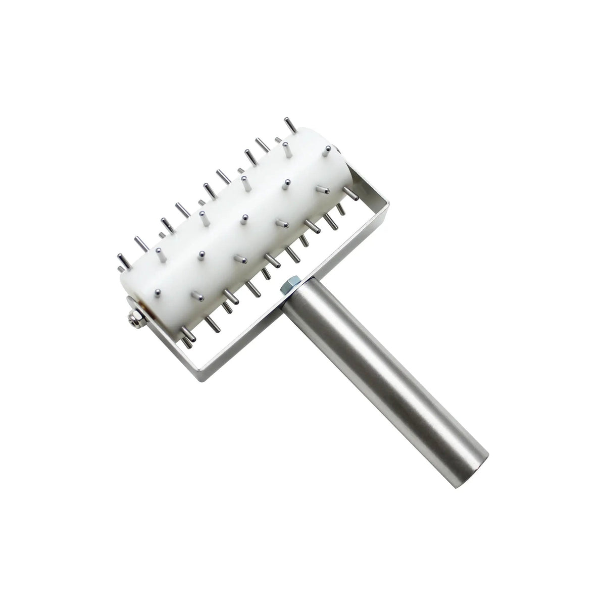 Thunder Group 8-1/8" x 5-3/8", with 1" diameter Handle, Roller Docker with Pins, Stainless Steel Handle & 3/8" Pin with White Plastic Barrel by Thunder Group (thunder-group-8-1-8-x-5-3-8-with-1-diameter-handle-roller-docker-with-pins-stainless-steel-handle-3-8-pin-with-white-plastic-barrel)