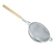 Thunder Group 13-3/4" Diameter x 8" Height, 19-3/4" Handle Length, Reinforced Fine Double Mesh Strainer, Nickel Plated Wire, Frame & Support with Round Wooden Handle, Extra Cross-Support by Thunder Group (thunder-group-13-3-4-diameter-x-8-height-19-3-4-handle-length-reinforced-fine-double-mesh-strainer-nickel-plated-wire-frame-support-with-round-wooden-handle-extra-cross-support)