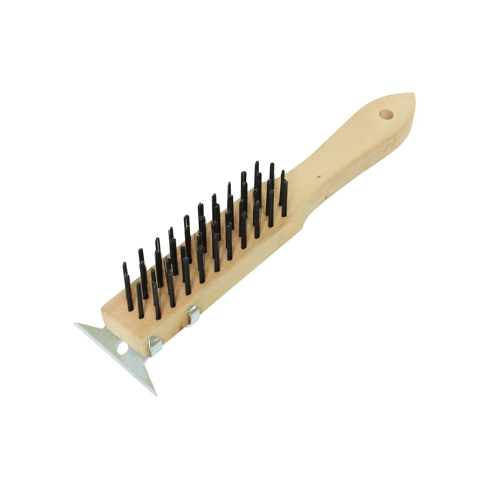 Thunder Group 11" x 3" x 2-5/9", Wire Brush with Scraper, Black Metal Wire Brush with Wooden Handle, Heavy-Duty by Thunder Group (thunder-group-11-x-3-x-2-5-9-wire-brush-with-scraper-black-metal-wire-brush-with-wooden-handle-heavy-duty)