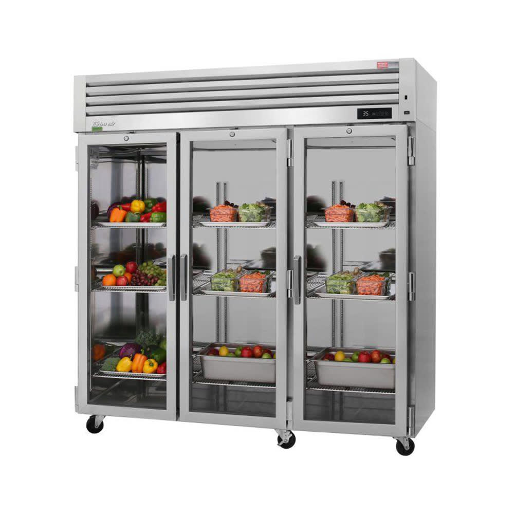 Turbo Air PRO - 77R - G - N: 77 - 3/4" Three - Section Reach - In Refrigerator with Glass Doors