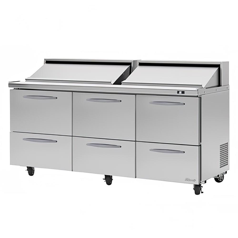 Turbo Air PST - 72 - D6 - N 72" 5/8 PRO Series Sandwich and Salad Prep Table with Refrigerated Base (115v)