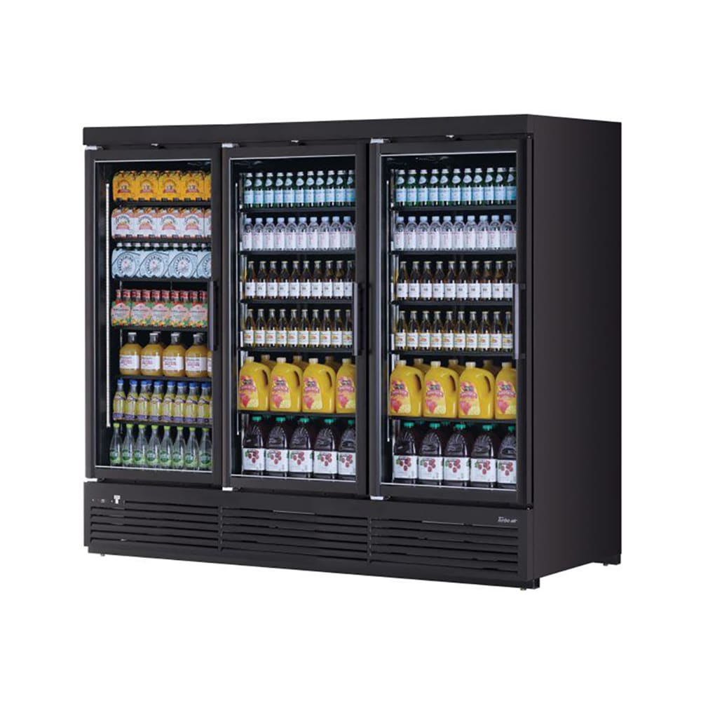 Turbo Air TJMR - 85SDB - N 97" Black Glass Door Merchandiser - 3 Sections, 115V
