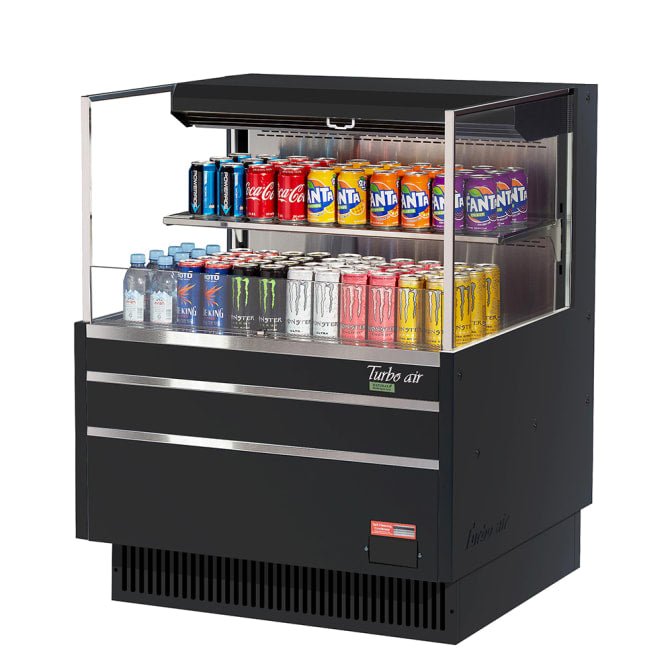 Turbo Air TOM - 36L - UF - B - 2S - N 34.75" Black Horizontal Open Air Cooler with 2 Levels and LED Lighting