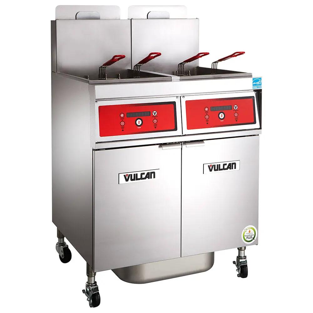 Vulcan 4VK45DF PowerFry5 Gas Fryer - (4) 50 lb Vats, Floor Model, Natural Gas
