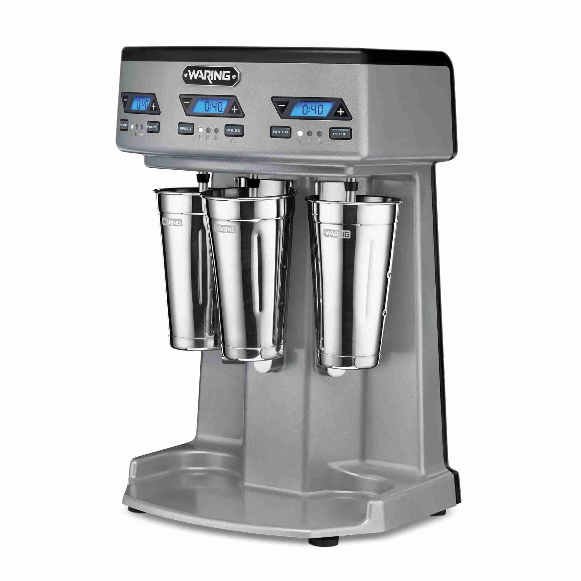 Waring WDM360TX — Heavy-Duty Triple-Spindle Drink Mixer with Timer, 3 Cups Included