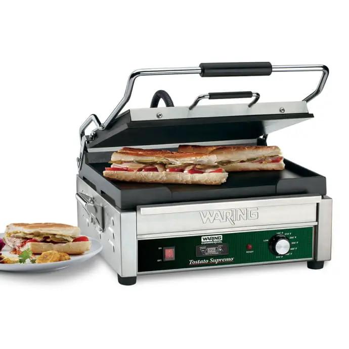 Waring WFG275T Single Commercial Panini Press w/ Cast Iron Smooth Plates, 120v by Waring (waring-wfg275t-single-commercial-panini-press-w-cast-iron-smooth-plates-120v)