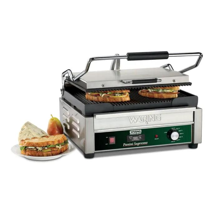 Waring WPG250T Single Commercial Panini Press w/ Cast Iron Grooved Plates, 120v by Waring (waring-wpg250t-single-commercial-panini-press-w-cast-iron-grooved-plates-120v)