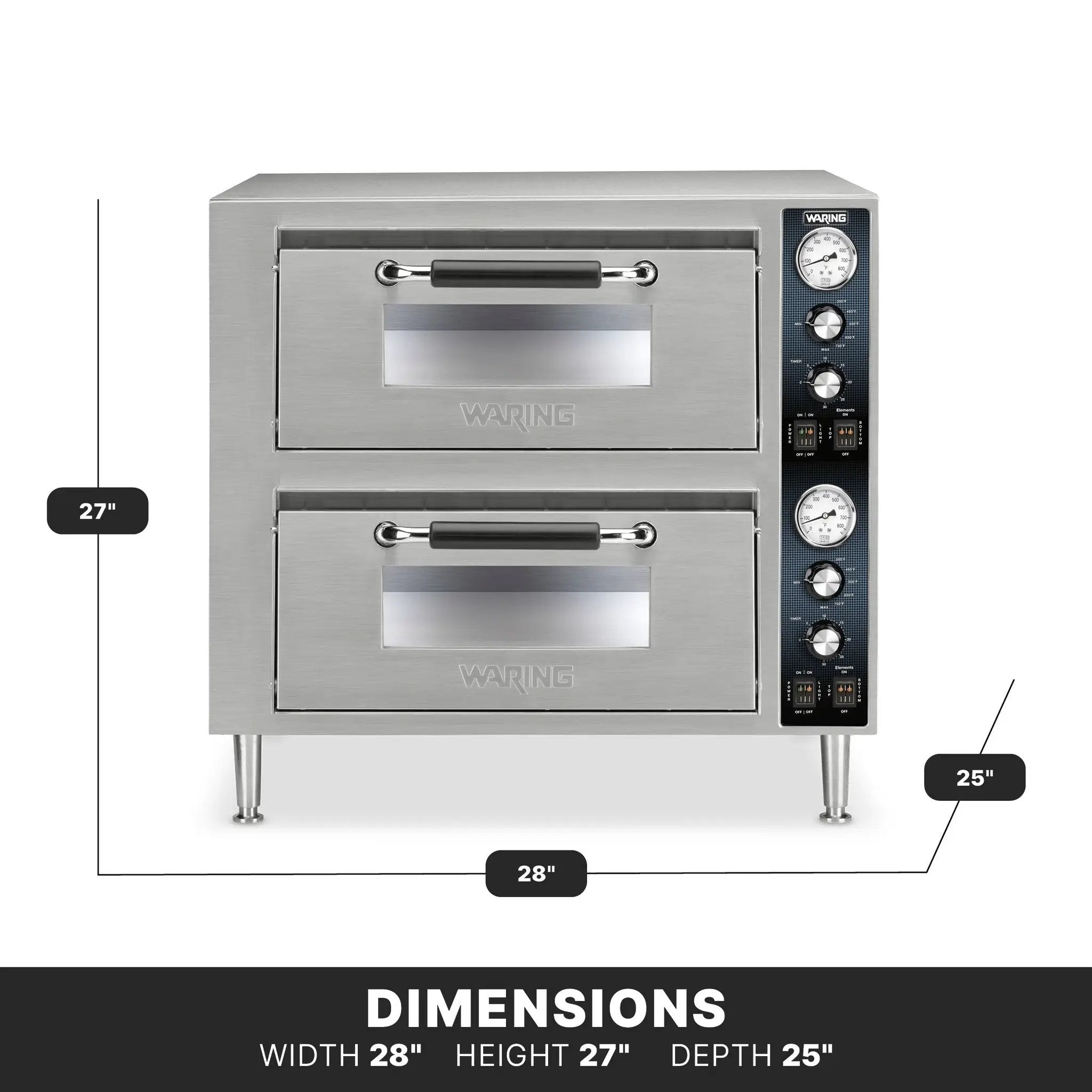 Waring WPO750 Double Deck Pizza Oven – Dual Chamber, 18" Capacity, Stainless Steel by Waring (waring-18-double-deck-pizza-oven-dual-chamber-electric)