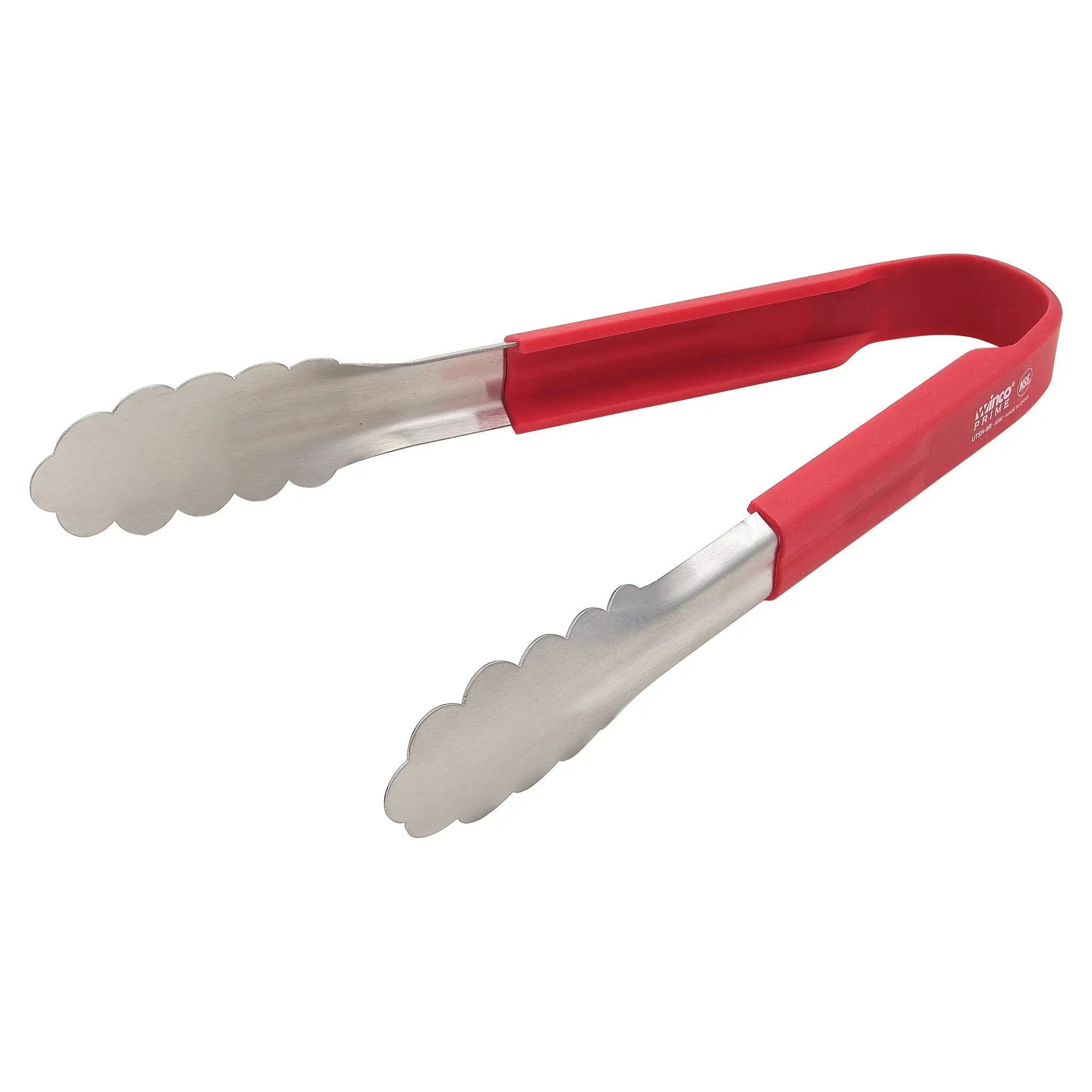 Winco Prime, 9-1/2" SS Utility Tongs, Red Silicone Handle, NSF by Winco (winco-prime-9-1-2-ss-utility-tongs-red-silicone-handle-nsf)