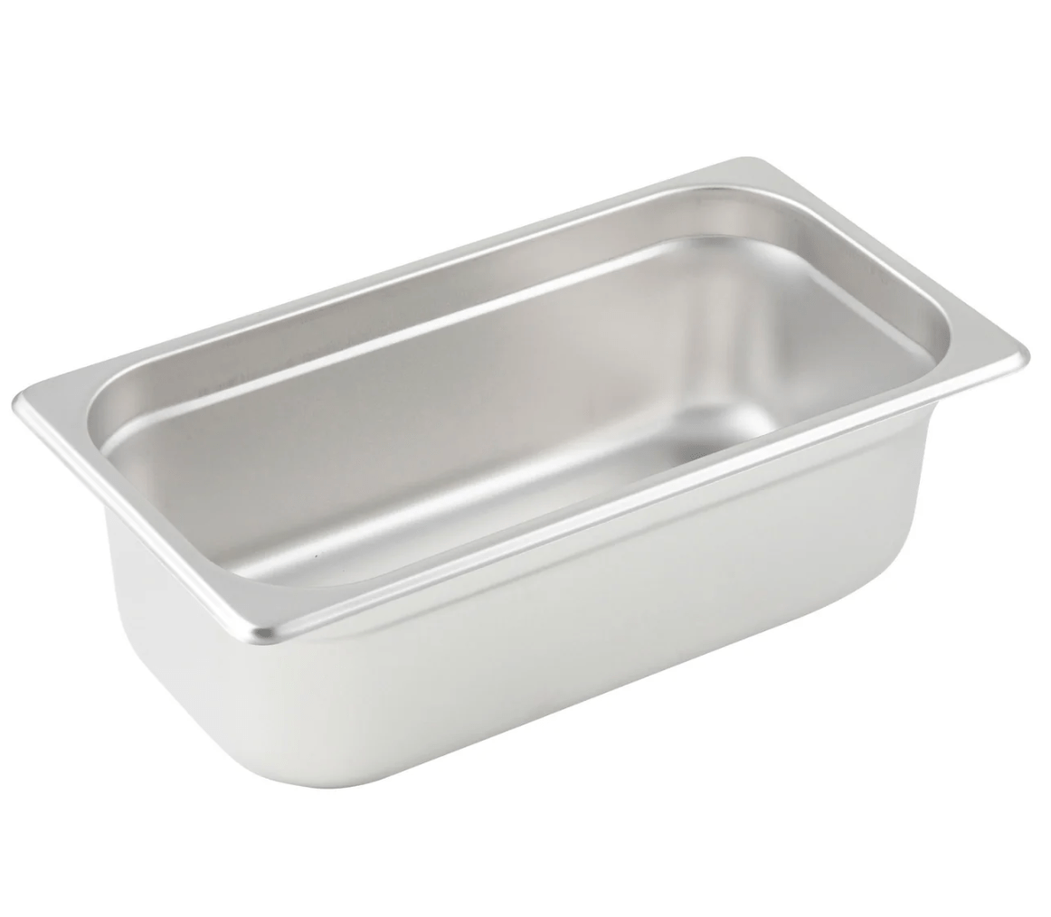 WINCO SPJL - 304 Stainless Steel 25 Gauge Anti - Jamming 1/3 Size Steam Pan - 4" Deep