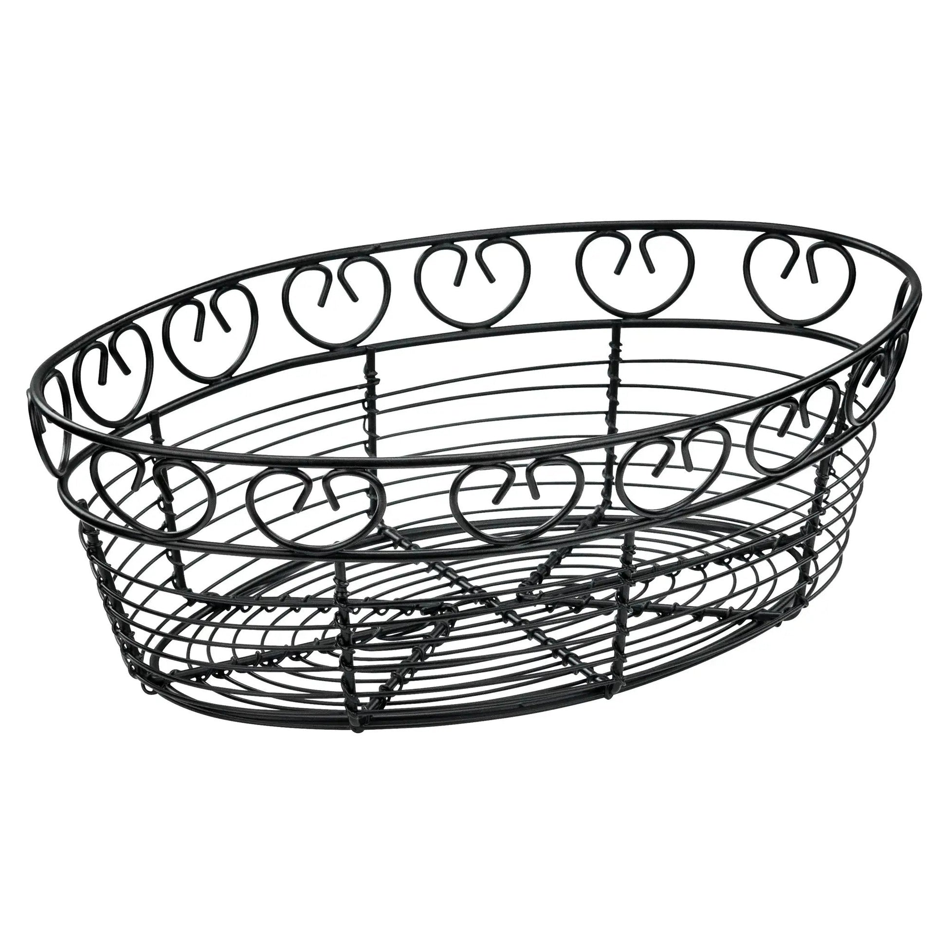 Winco WBKG-10O 10" Oval Black Wire Bread & Fruit Basket Product Image