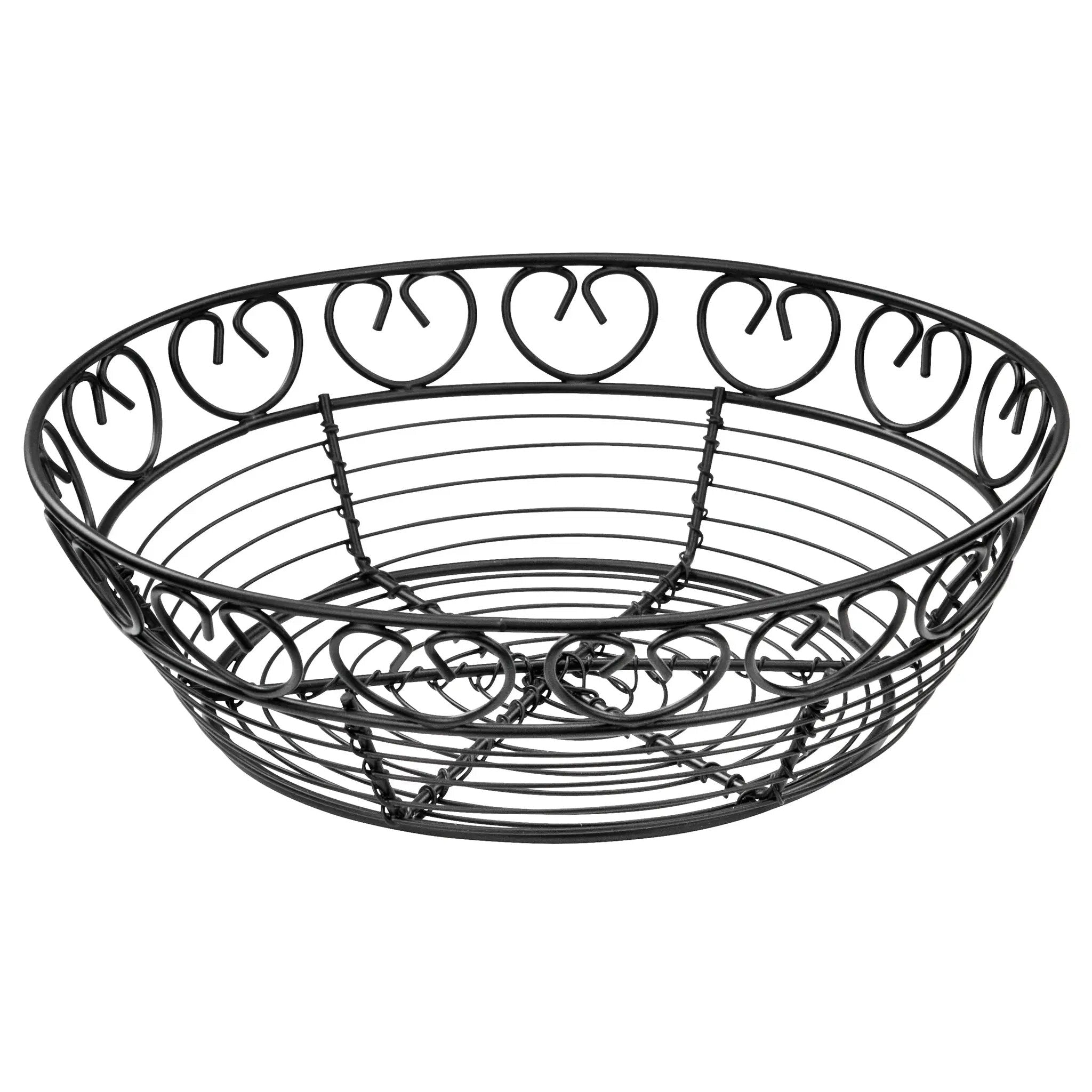 Bread/Fruit Basket, Black Wire, 8" Round by Winco (bread-fruit-basket-black-wire-8-round)