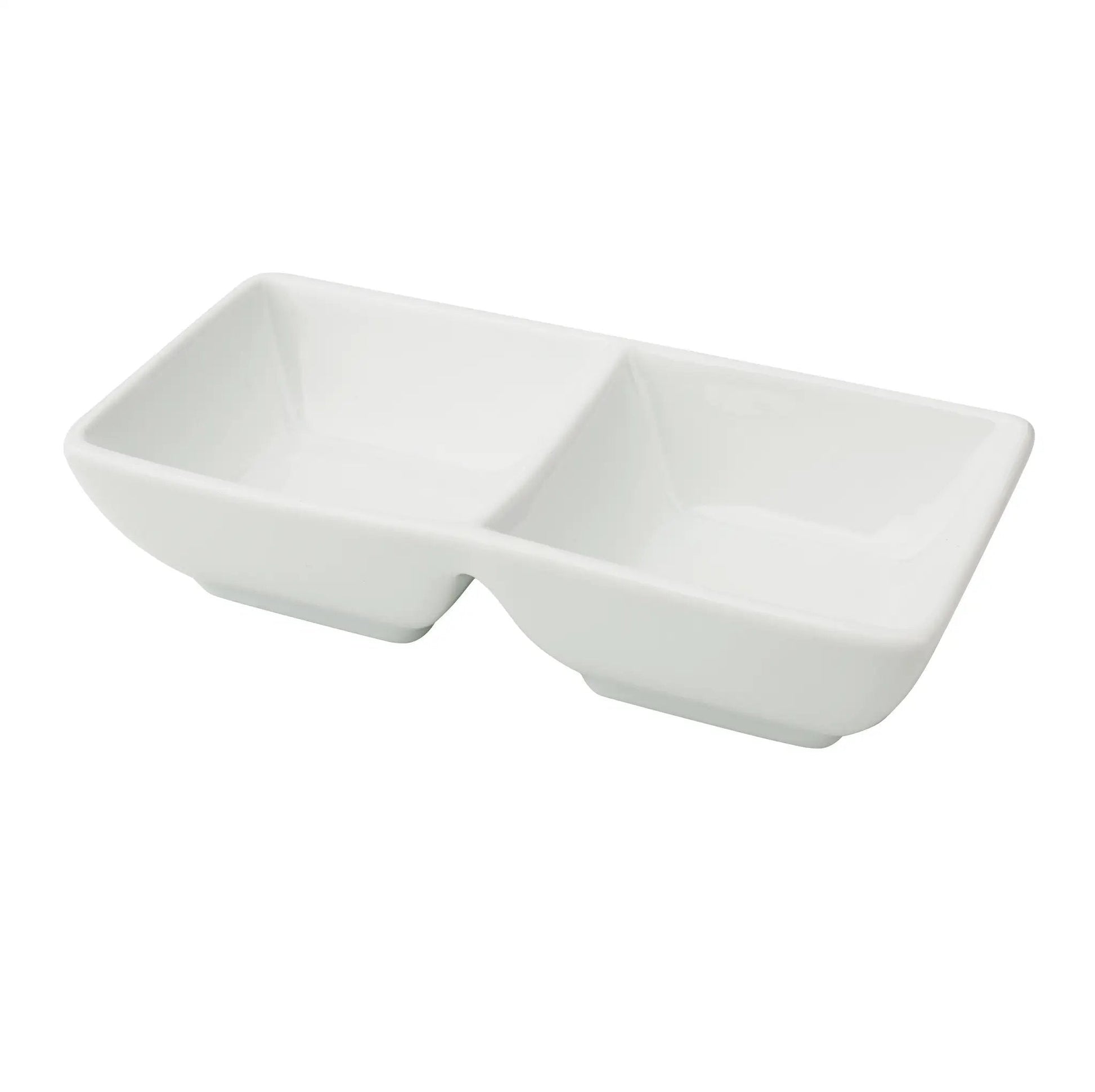 Yanco CA-4032 Cambria Chinaware 5 1/2" X 2 3/4" X 1 3/8" White Double Sauce Dish 2 Oz. Each Product Image