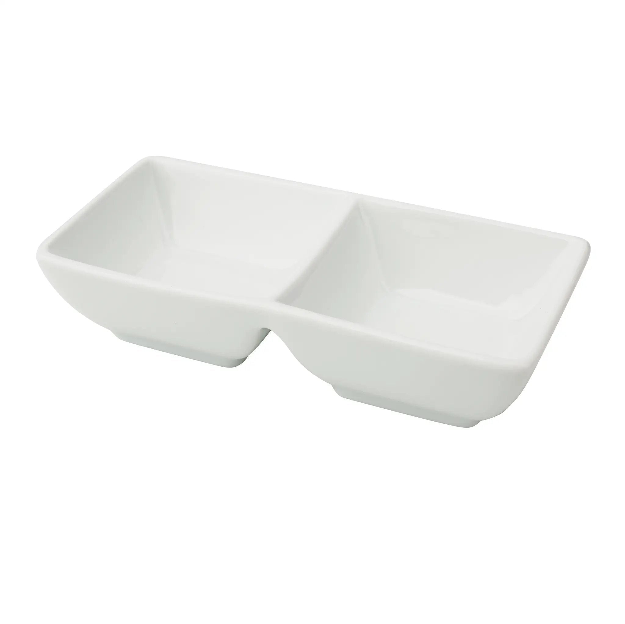 Yanco CA-4032 Cambria Chinaware 5 1/2" X 2 3/4" X 1 3/8" White Double Sauce Dish 2 Oz. Each Product Image