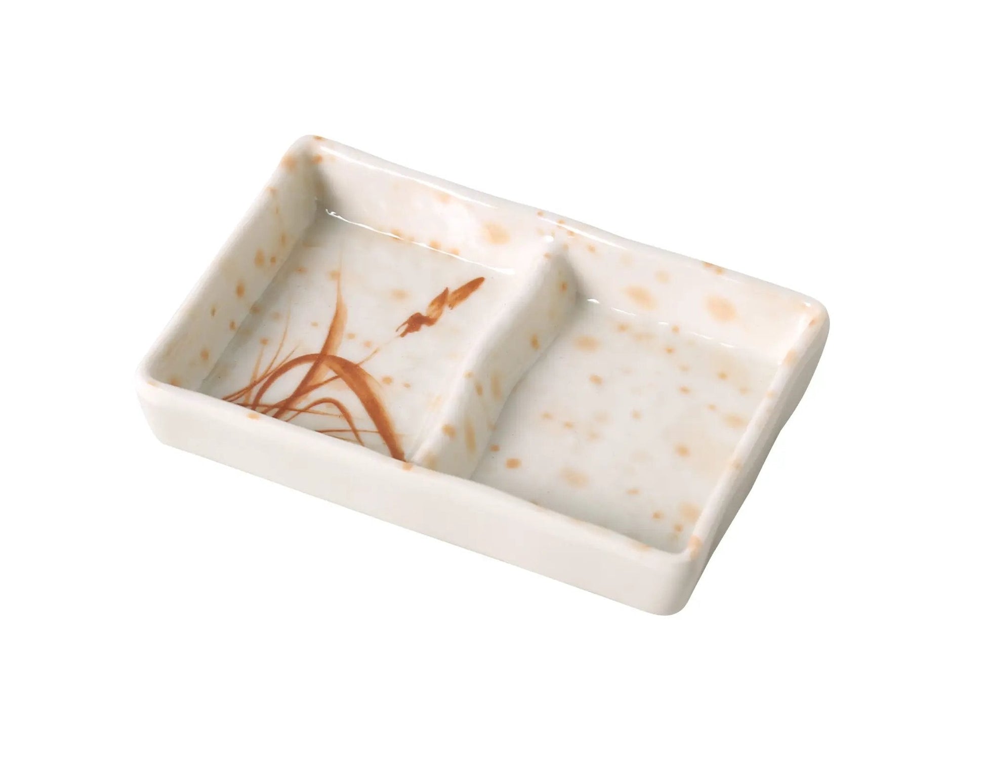 Yanco OR-4031 Orchis Melamine 5 3/4" x 2 3/4" Two Divided Sauce Dish 2 oz Each Product Image