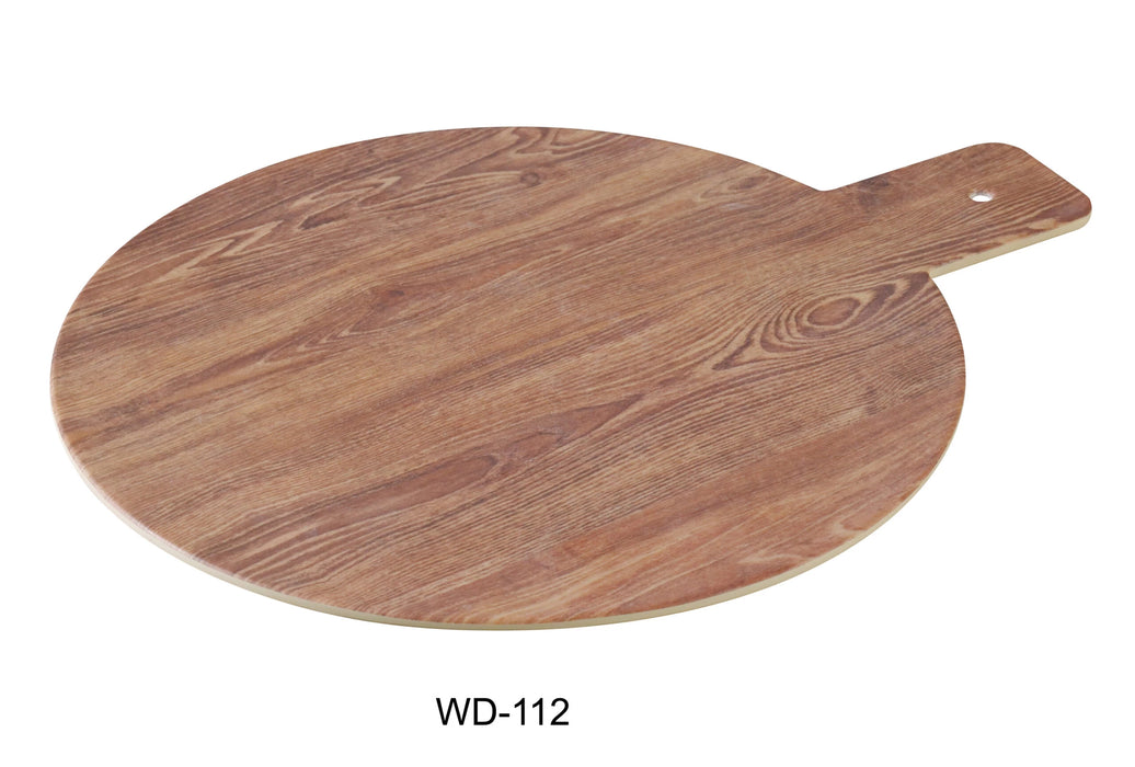 Yanco WD-112 Round Wooden Tray with Handle, 11.75″ Diameter, Melamine, Brown Color, Pack of 12