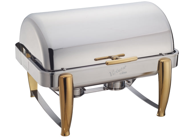 WINCO Stainless Steel Virtuoso Oblong Roll Top Chafer 101A- 8 Quart, Full Size, Extra Heavy Weight