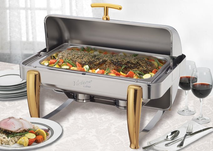 WINCO Stainless Steel Virtuoso Oblong Roll Top Chafer 101A - 8 Qt.