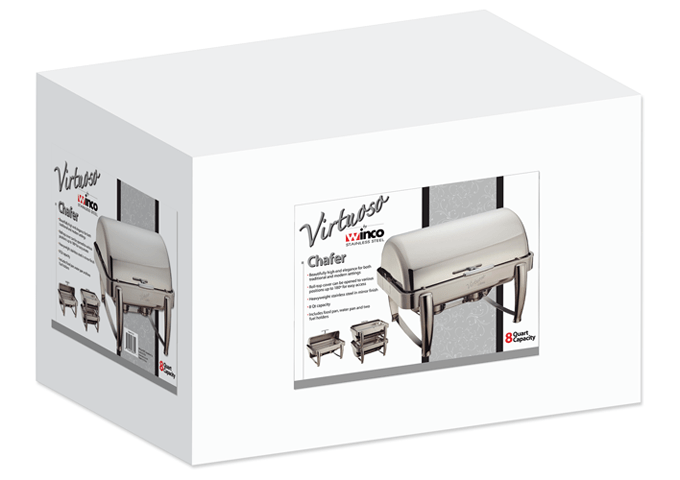 WINCO Stainless Steel Virtuoso Oblong Roll Top Chafer 101A - 8 Qt.
