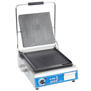 Globe GPG14D Deluxe Electric Single Sandwich Grill with Grooved Plates - 14" x 14" Cooking Surface - 120V, 1800W