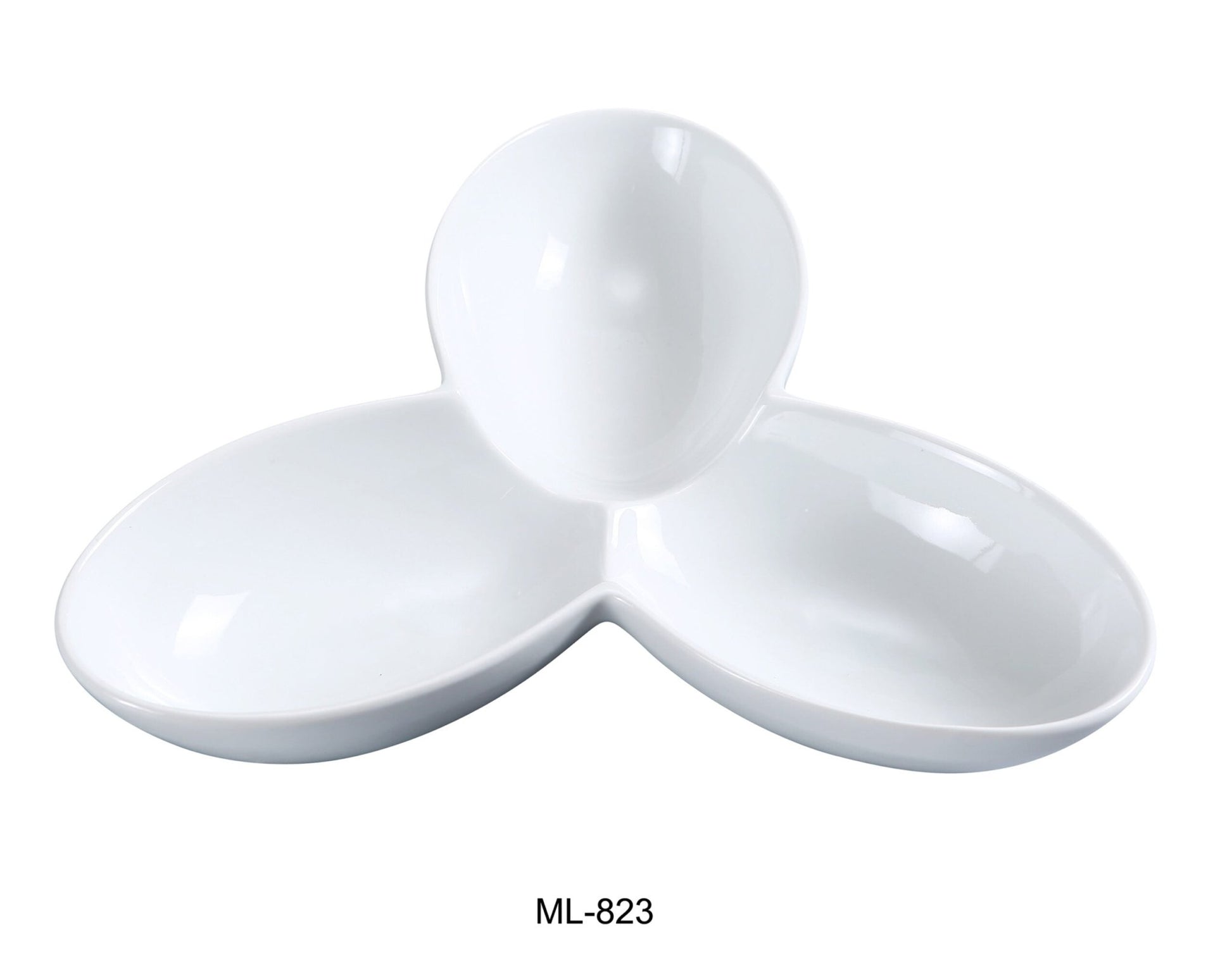 Yanco ML - 823 Three Divided Bowl, 6 Oz/Well, 11"‚ Length, 8.5"‚ Width, China, Super White, Pack of 12