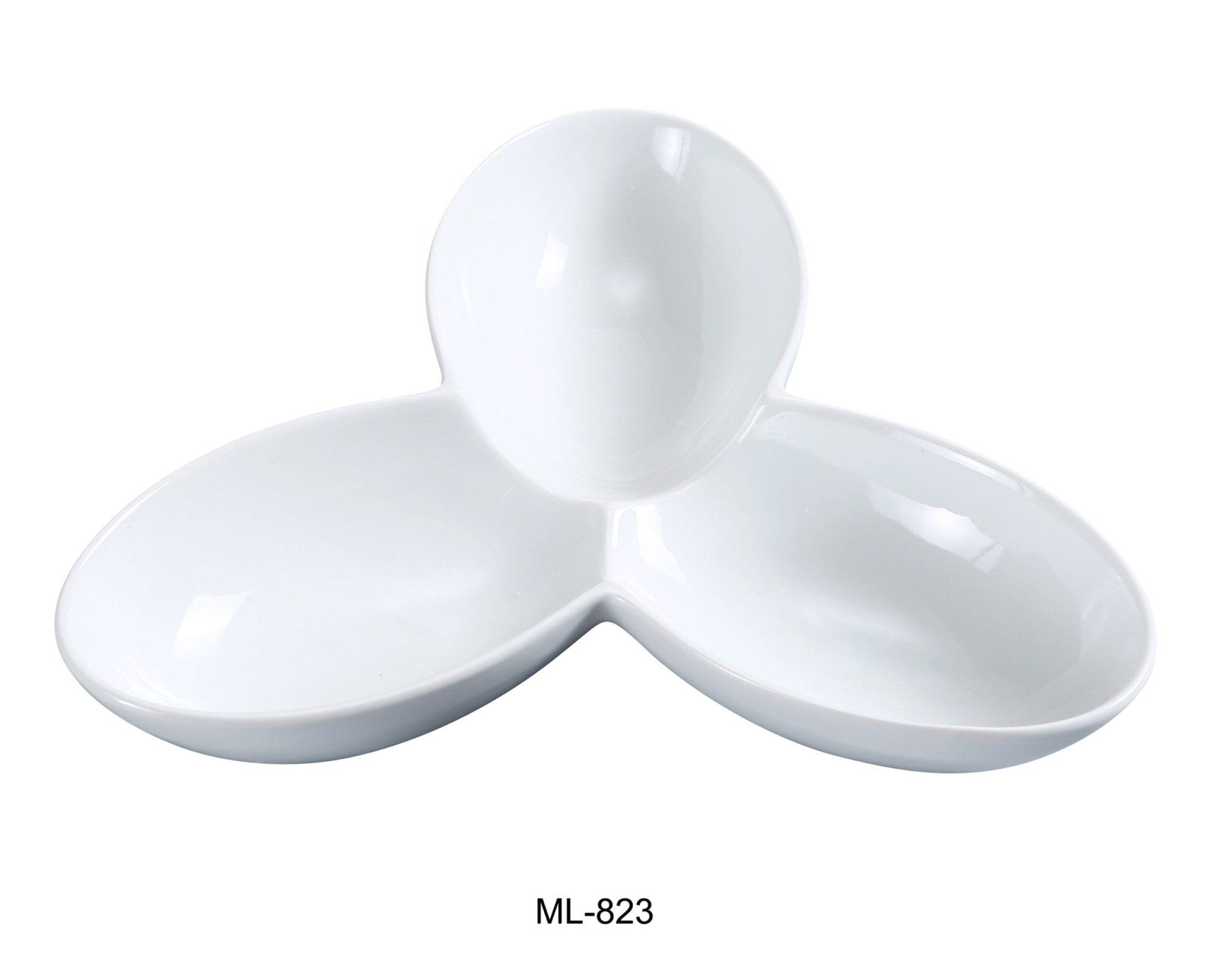 Yanco ML - 823 Three Divided Bowl, 6 Oz/Well, 11"‚ Length, 8.5"‚ Width, China, Super White, Pack of 12