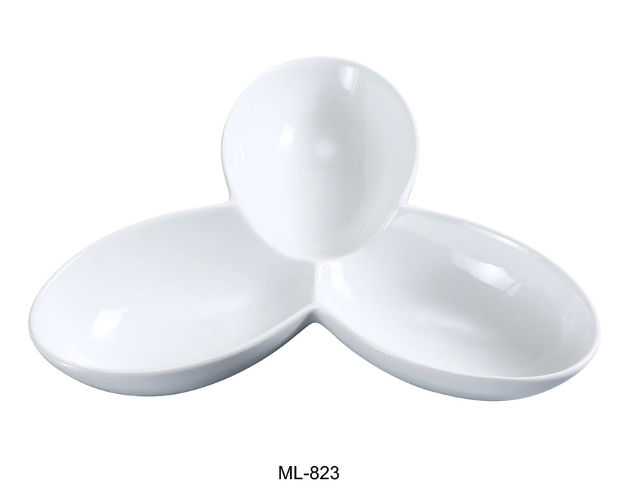 Yanco ML-823 Three Divided Bowl, 6 Oz/Well, 11″ Length, 8.5″ Width, China, Super White, Pack of 12