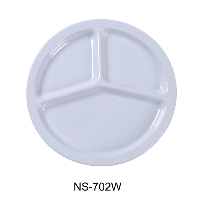Yanco NS-702W Nessico 3-Compartment Plate, 10″ Diameter, Melamine, White Color, Pack of 24