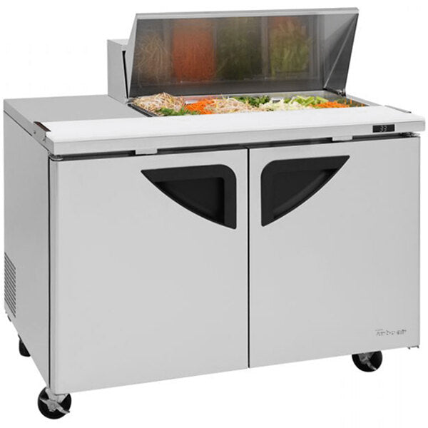 Turbo Air TST-48SD-08S-N(-LW), Double Door Refrigerated, Sandwich/Salad Unit / 28 Salad Hood w/ Right side(Left side) workstation