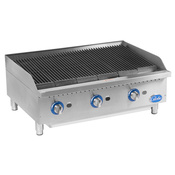 Globe GCB36G - CR 36" Gas Charbroiler with Cast Iron Radiants, Customizable grilling - 120,000 BTU