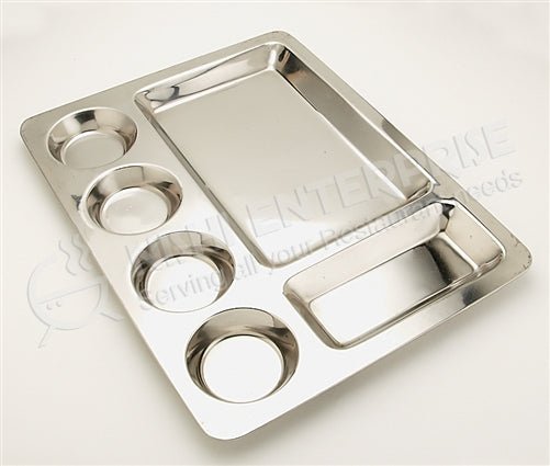 Stainless Steel Square Dosa Compartment Plate / Thali Tray with 6 compartments - 16 Inch