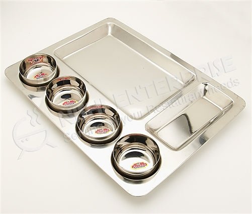 Stainless Steel Square Dosa Compartment Plate / Thali Tray with 6 compartments - 16 Inch
