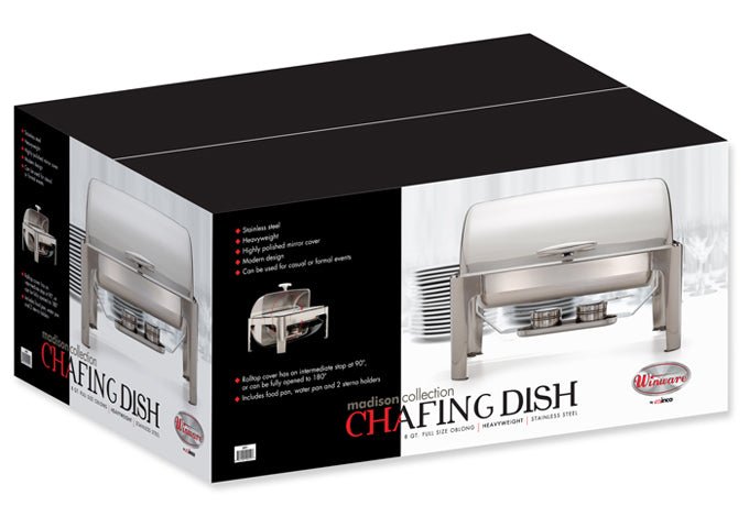 WINCO Madison Stainless Steel Full Size Roll Top Chafer - 8 Qt.