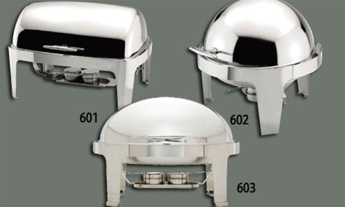 WINCO Madison Collection Stainless Steel Full Size Oval Roll Top Chafer - 8 Qts.